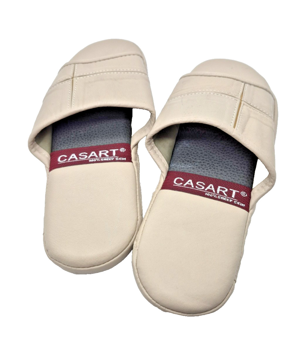 Casart Sheepskin Slippers Women's 7 Beige Slide Open Toe Slip-On House Shoes